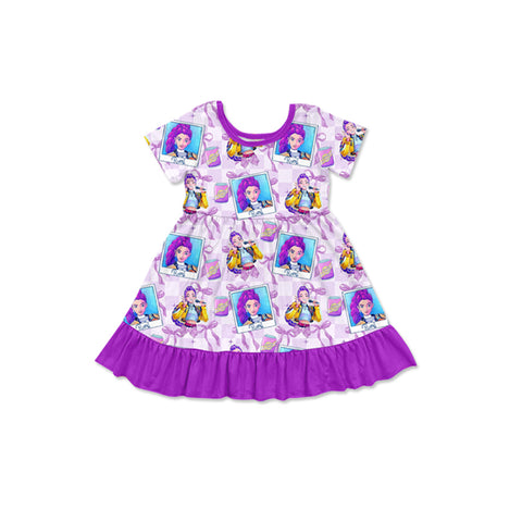 Preorder 12.26 MOQ 5 pcs Cartoon Bows Purple Girl's Dress