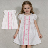 GSD3312 Embroidery Coquette Bows Dots Pink Girls Dress