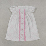 GSD3312 Embroidery Coquette Bows Dots Pink Girls Dress