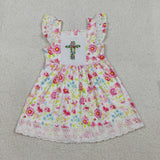 GSD3313 Smocked Easter Cross Flower Lace Pink Girls Dress