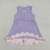 GSD3317 Princess Bows Ruffles Purple Yoga Girl's Dress Onesie