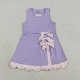 GSD3317 Princess Bows Ruffles Purple Yoga Girl's Dress Onesie