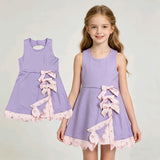 GSD3317 Princess Bows Ruffles Purple Yoga Girl's Dress Onesie