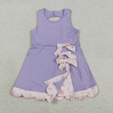 GSD3317 Princess Bows Ruffles Purple Yoga Girl's Dress Onesie