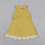 GSD3318 Princess Bows Ruffles Yellow Yoga Girl's Dress Onesie