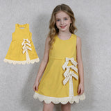 GSD3318 Princess Bows Ruffles Yellow Yoga Girl's Dress Onesie