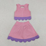 GSD3319 Princess Bows Scallop Edge Pink Purple Yoga Girls Skorts Set