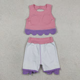 GSD3319 Princess Bows Scallop Edge Pink Purple Yoga Girls Skorts Set