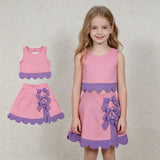 GSD3319 Princess Bows Scallop Edge Pink Purple Yoga Girls Skorts Set