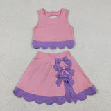 GSD3319 Princess Bows Scallop Edge Pink Purple Yoga Girls Skorts Set