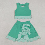 GSD3320 Princess Bows Plaid Scallop Edge Green Yoga Girls Skorts Outfits