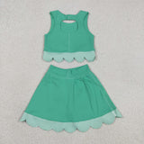 GSD3320 Princess Bows Plaid Scallop Edge Green Yoga Girls Skorts Outfits