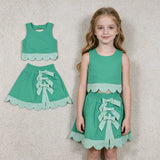 GSD3320 Princess Bows Plaid Scallop Edge Green Yoga Girls Skorts Outfits