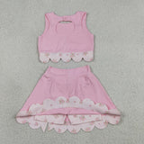 GSD3321 Princess Bows Scallop Edge Pink Yoga Girls Skorts Set