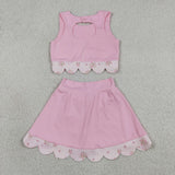 GSD3321 Princess Bows Scallop Edge Pink Yoga Girls Skorts Set