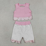 GSD3321 Princess Bows Scallop Edge Pink Yoga Girls Skorts Set