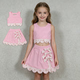GSD3321 Princess Bows Scallop Edge Pink Yoga Girls Skorts Set