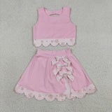 GSD3321 Princess Bows Scallop Edge Pink Yoga Girls Skorts Set