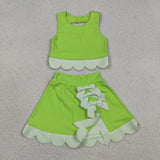 GSD3322 Princess Bows Plaid Scallop Edge Green Yoga Girls Skorts Outfits