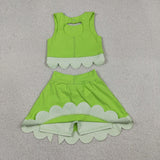GSD3322 Princess Bows Plaid Scallop Edge Green Yoga Girls Skorts Outfits