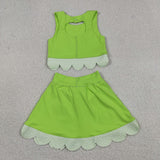 GSD3322 Princess Bows Plaid Scallop Edge Green Yoga Girls Skorts Outfits