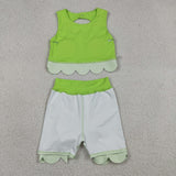 GSD3322 Princess Bows Plaid Scallop Edge Green Yoga Girls Skorts Outfits