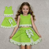 GSD3322 Princess Bows Plaid Scallop Edge Green Yoga Girls Skorts Outfits