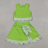 GSD3322 Princess Bows Plaid Scallop Edge Green Yoga Girls Skorts Outfits