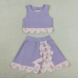 GSD3323 Princess Bows Scallop Edge Purple Yoga Girls Skorts Set