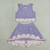 GSD3323 Princess Bows Scallop Edge Purple Yoga Girls Skorts Set