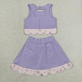 GSD3323 Princess Bows Scallop Edge Purple Yoga Girls Skorts Set