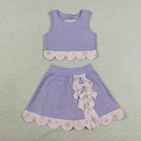 GSD3323 Princess Bows Scallop Edge Purple Yoga Girls Skorts Set