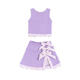 Preorder Samples GSD3323 Princess Bows Scallop Edge Purple Yoga Girls Skorts Set