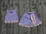 Preorder Samples GSD3323 Princess Bows Scallop Edge Purple Yoga Girls Skorts Set