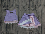Preorder Samples GSD3323 Princess Bows Scallop Edge Purple Yoga Girls Skorts Set