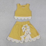 GSD3324 Princess Bows Scallop Edge Yellow Yoga Girls Skorts Set