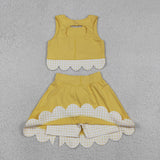 GSD3324 Princess Bows Scallop Edge Yellow Yoga Girls Skorts Set
