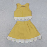 GSD3324 Princess Bows Scallop Edge Yellow Yoga Girls Skorts Set