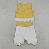 GSD3324 Princess Bows Scallop Edge Yellow Yoga Girls Skorts Set