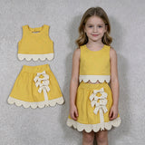 GSD3324 Princess Bows Scallop Edge Yellow Yoga Girls Skorts Set