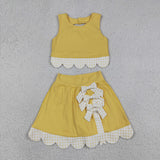 GSD3324 Princess Bows Scallop Edge Yellow Yoga Girls Skorts Set