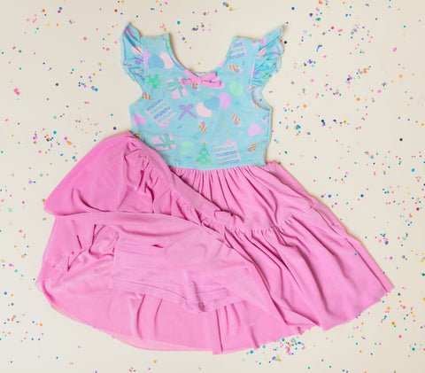 Preorder 01.02 MOQ 5 pcs GSD3360 Happy Birthday Gift Ruffles Yoga Girl's Dress Onesie