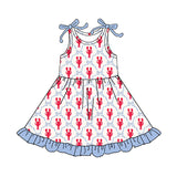 Preorder Samples GSD3389 Crawfish Bows Blue Red Girls Dress