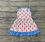Preorder Samples GSD3389 Crawfish Bows Blue Red Girls Dress