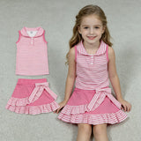 GSD3408 Pink Stripe Bows Polo Yoga Girls Skirt Set