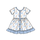 Preorder Samples GSD3416 Easter Rabbit Bows Blue Girls Dress