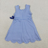 GSD3427 Blue Plaid Bows Scallop Edge Yoga Girl's Dress Onesie