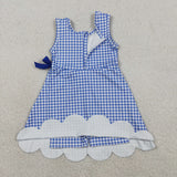 GSD3427 Blue Plaid Bows Scallop Edge Yoga Girl's Dress Onesie