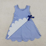 GSD3427 Blue Plaid Bows Scallop Edge Yoga Girl's Dress Onesie