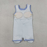 GSD3427 Blue Plaid Bows Scallop Edge Yoga Girl's Dress Onesie